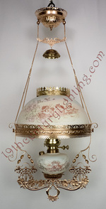 Very Beautiful Ansonia Hanging Lamp with Painted Shade and Font