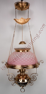 Rare and Beautiful Bradley & Hubbard Hanging Lamp with a PeachBlow Hobnail Shade