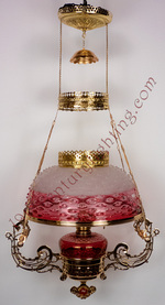 Very Early Ansonia Hanging Lamp w/ Rubina Hobnail Shade