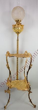 Spectacular Bright Brass Floor Lamp w/ Two-Tier Table